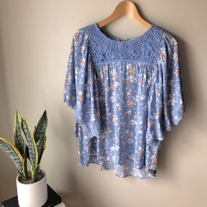 Matilda Jane Periwinkle Floral Crochet Yoke Blouse